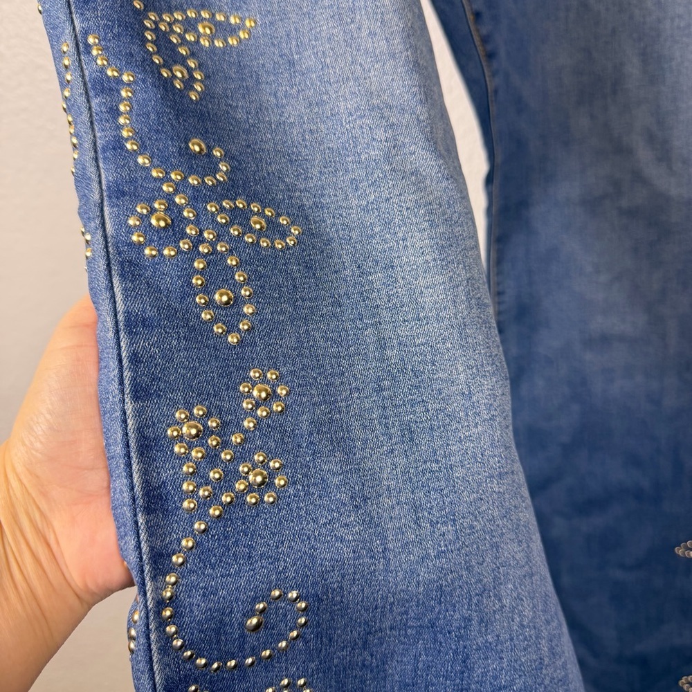 Diane Gilman Signature Studded Blue Denim Straight Jeans Women Size 24W - Picture 4 of 10